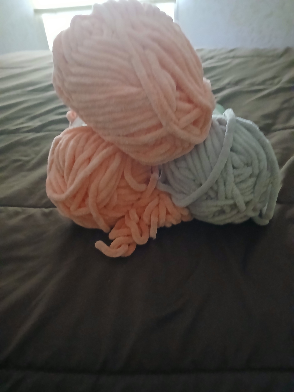 Plush Chenille Yarn - Peach and Light Blue - Home Art Fiber Arts